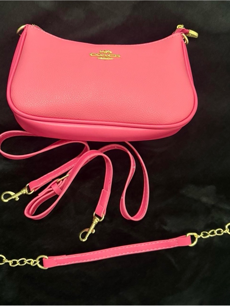 Coach Hot Pink Pebbled Leather Crossbody With Gold Hardware